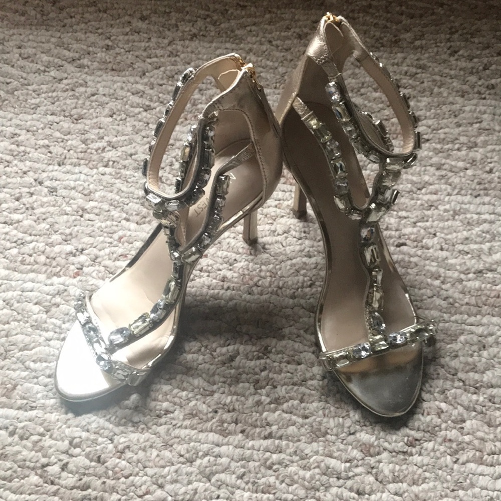 Nine West Metallic Gold Jeweled Heels